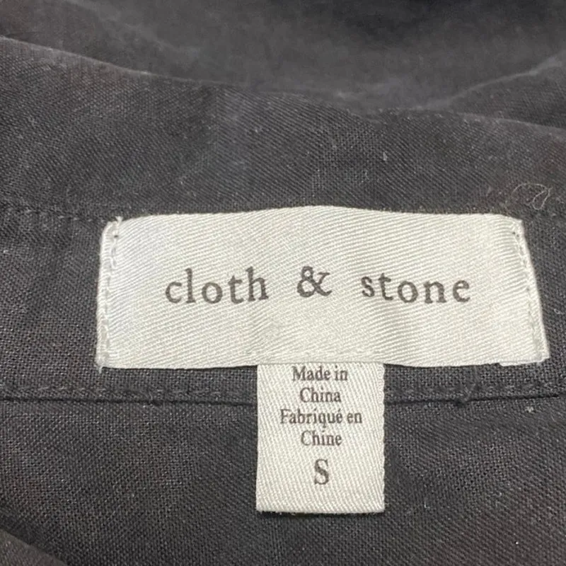 Cloth & Stone Black Collared Short Sleeve Button Down Crop Blouse Shirt Top Sz S - Image 3