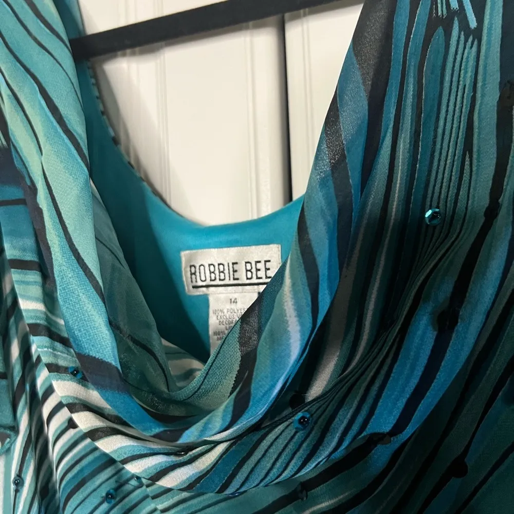 Vintage Robbie Bee Teal Abstract Chiffon Occasion Dress Size 14 - Image 10