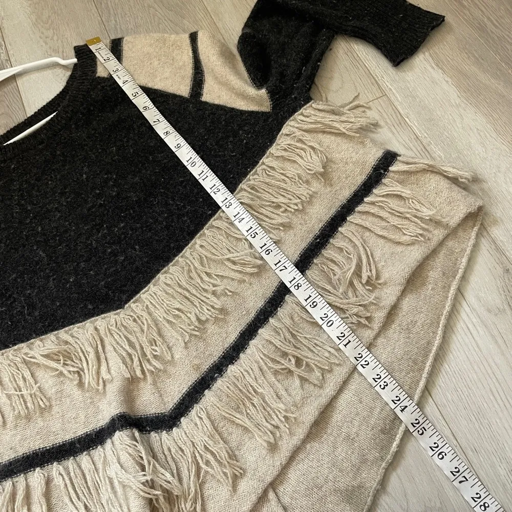 Free People Sweater fringe colorblock womens Beige Black (small) boho western - Image 5