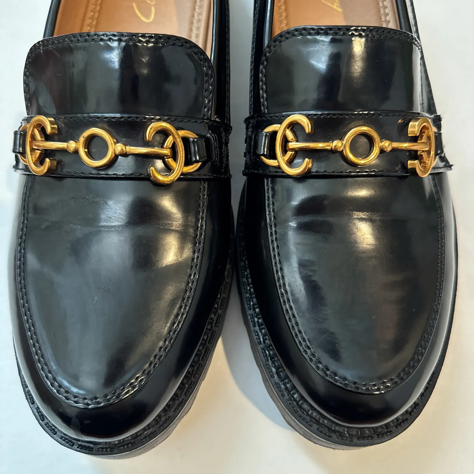 Circus NY by Sam Edelman Deana Loafers Black Patent Gold Chain Size 10 - Image 3