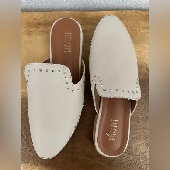 Miu Miu White Studded Leather Mules Size 7.5 - Image 2