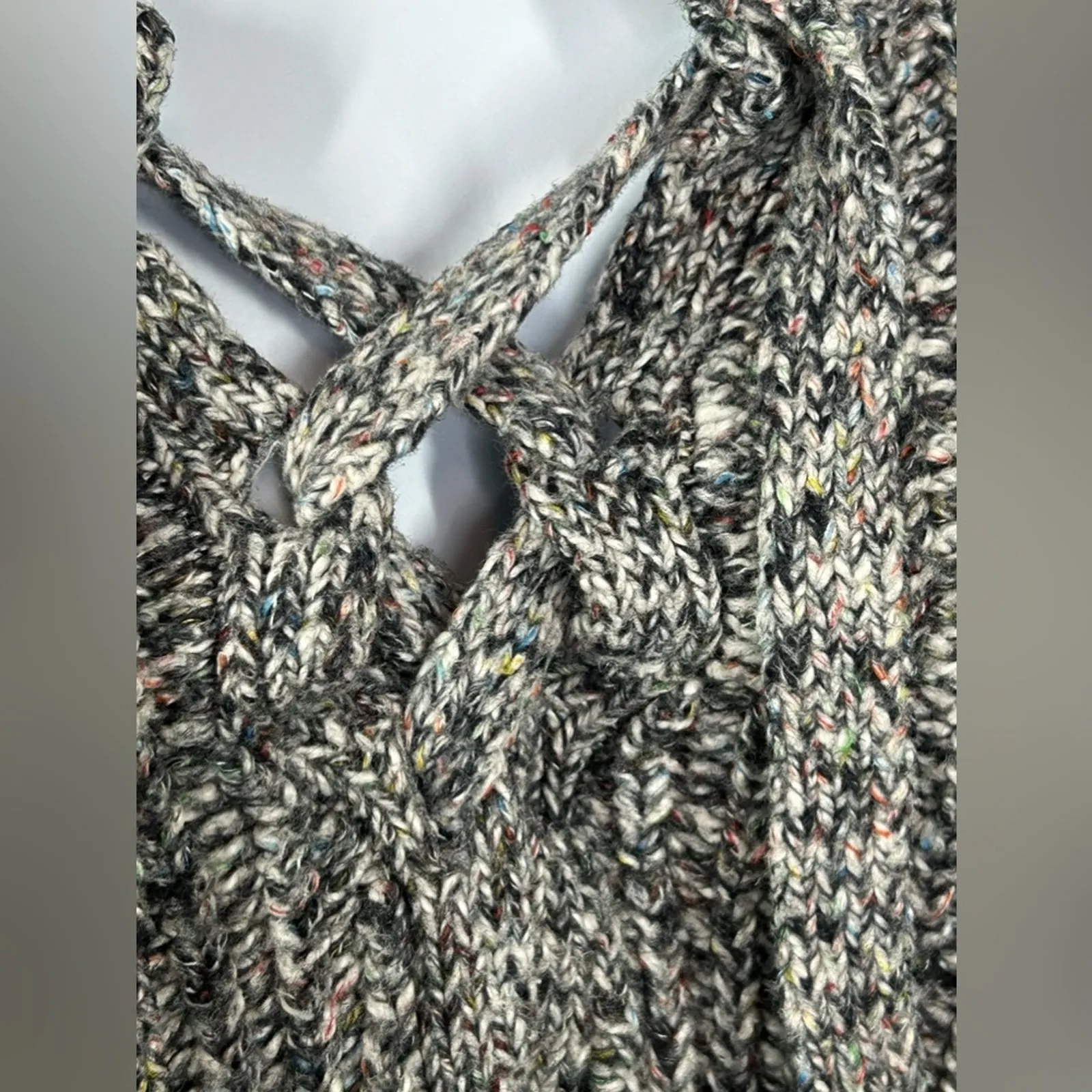 Aerie Gray Chunky Knit XL Sweater Confetti Threads Lace-Up Pullover - Image 8