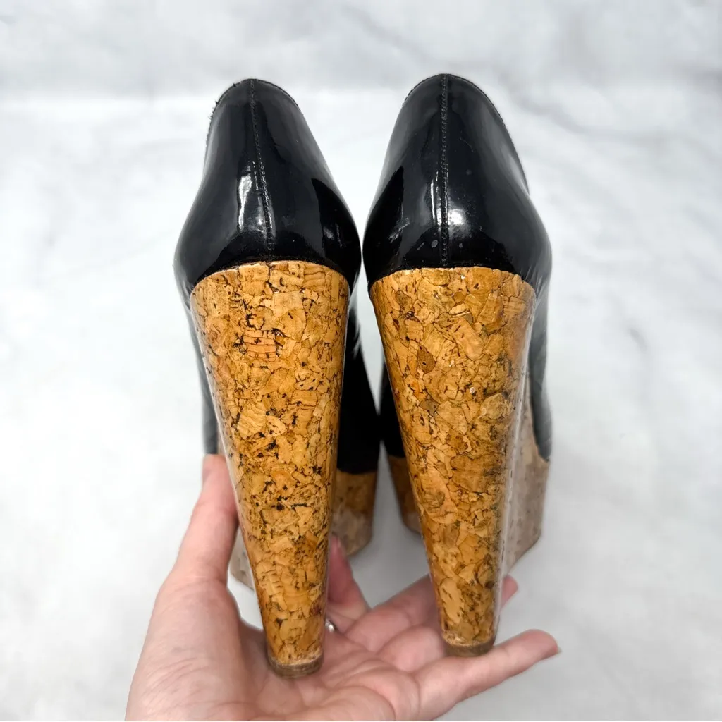 Christian Louboutin Coroclic 140 Patent Calf Leather Cork Platform Wedge Pump 37 - Image 9