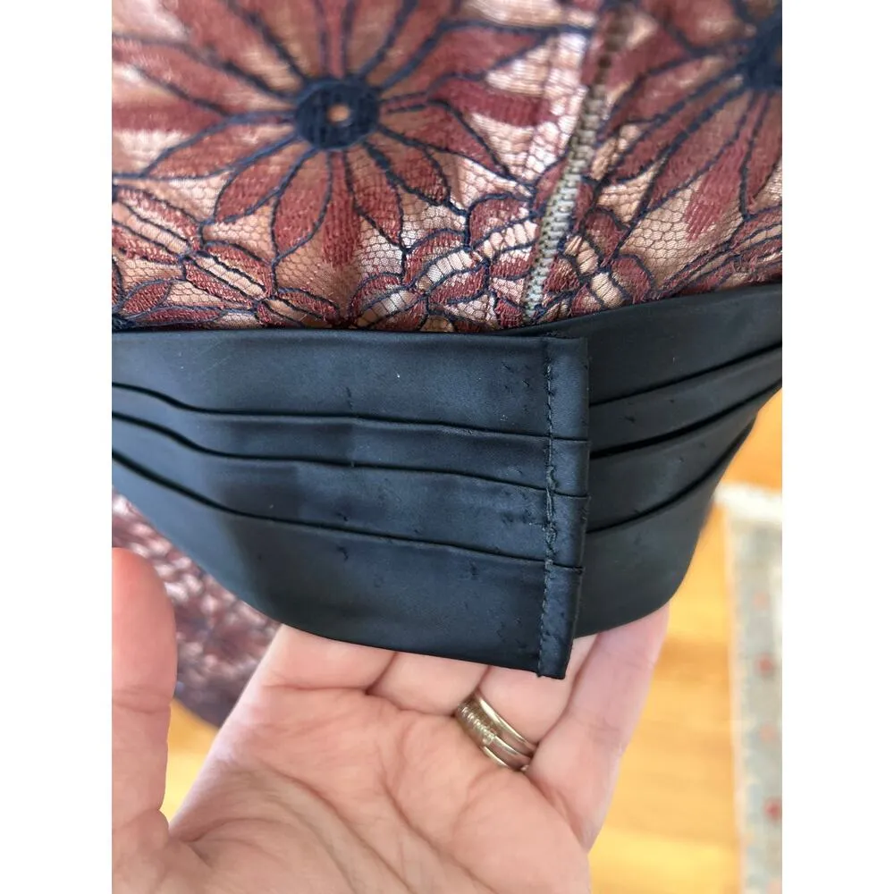 Vintage Brown Lace 50s 60s Black Band Sheath Dress Size M - Image 6