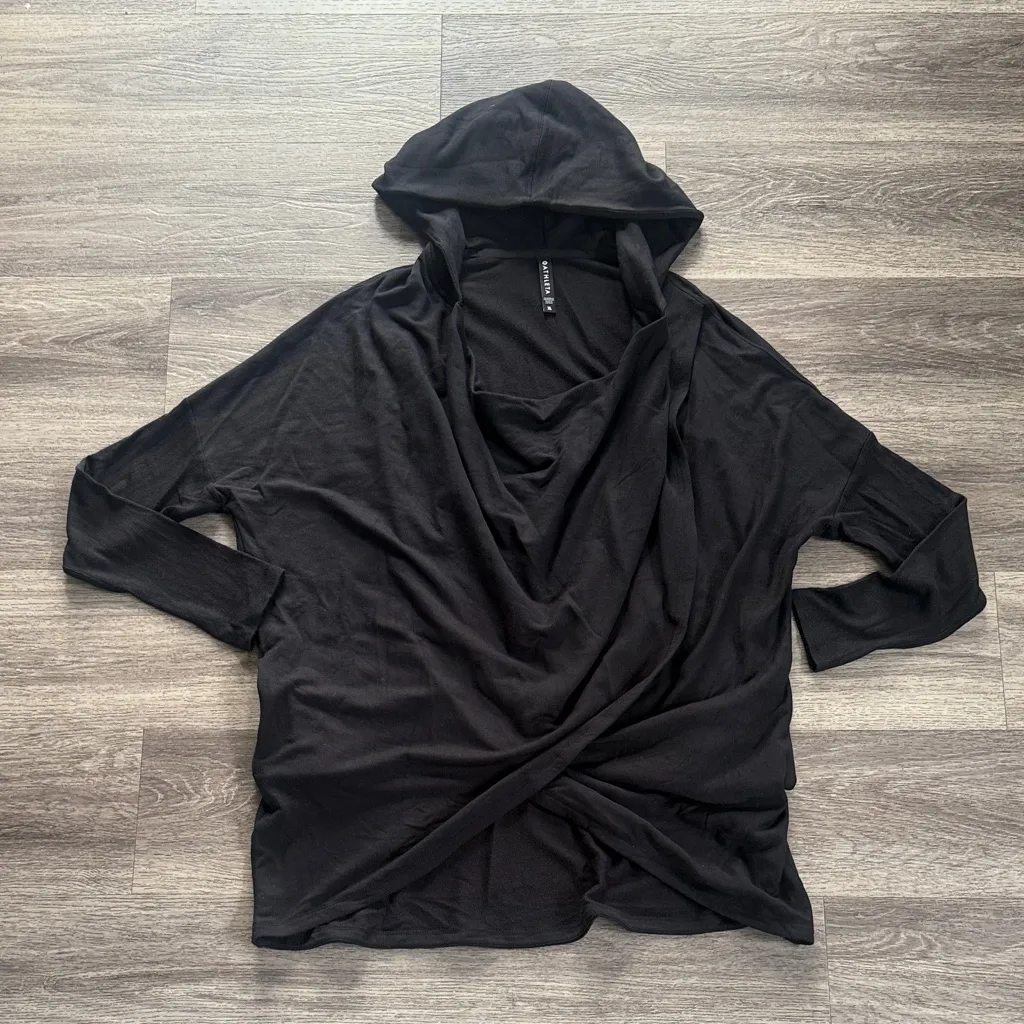 Athleta Black Purana Wrap Hoodie Womens Tunic Top Size XL - Image 2
