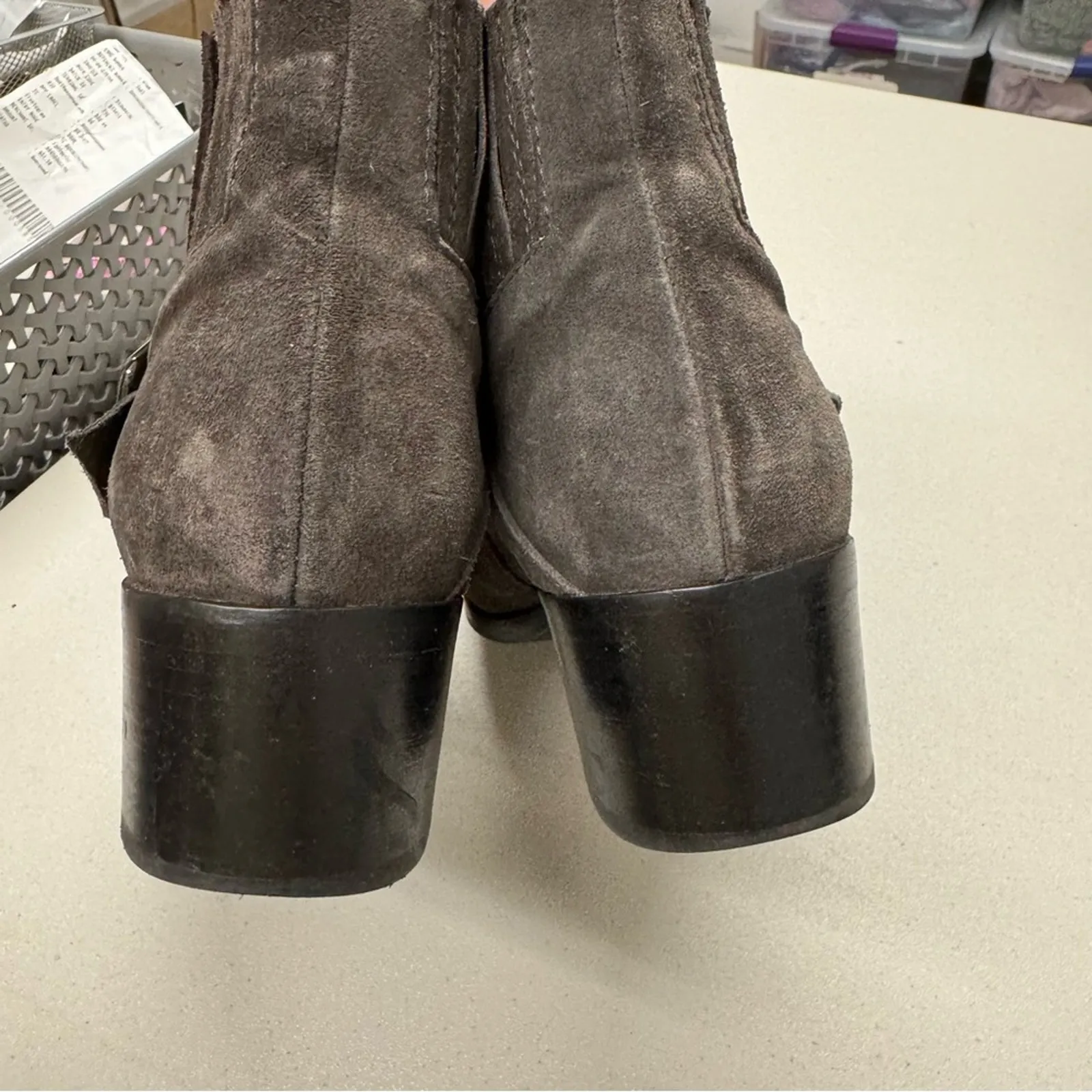 Aquatalia Grey Suede Leather Block Heel Ankle Boots Booties Womens 8 Fall Casual - Image 10