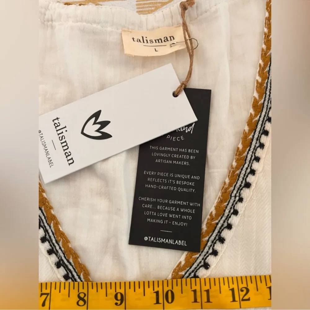 Talisman NWT Bohemian Ruffle Embroidered 100% Cotton Dress Size L Size L - Image 9