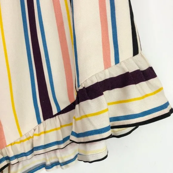 New  Colorful Striped Shorts Ruffle Trim Ivory Multi - Image 6