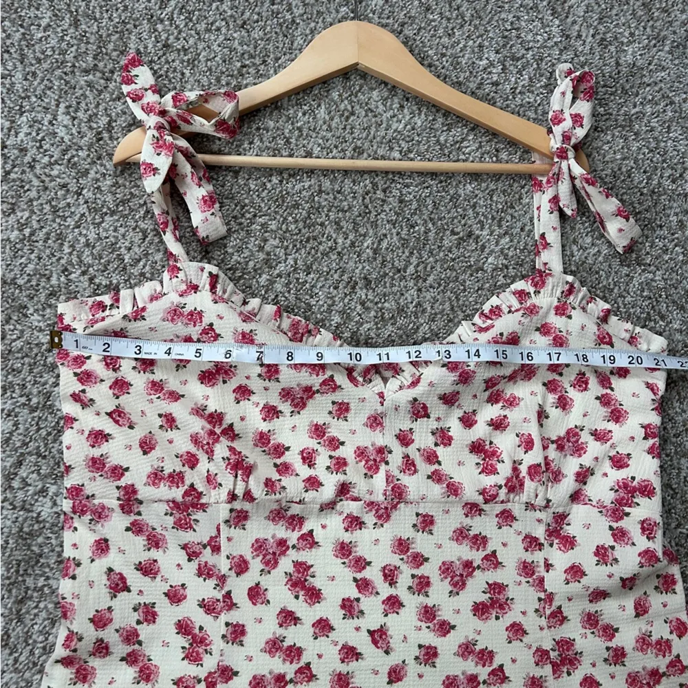 SHOWPO Cream Pink Scalloped Hem Floral Mini Dress with Bow Straps Spring Formal Size 16 - Image 7