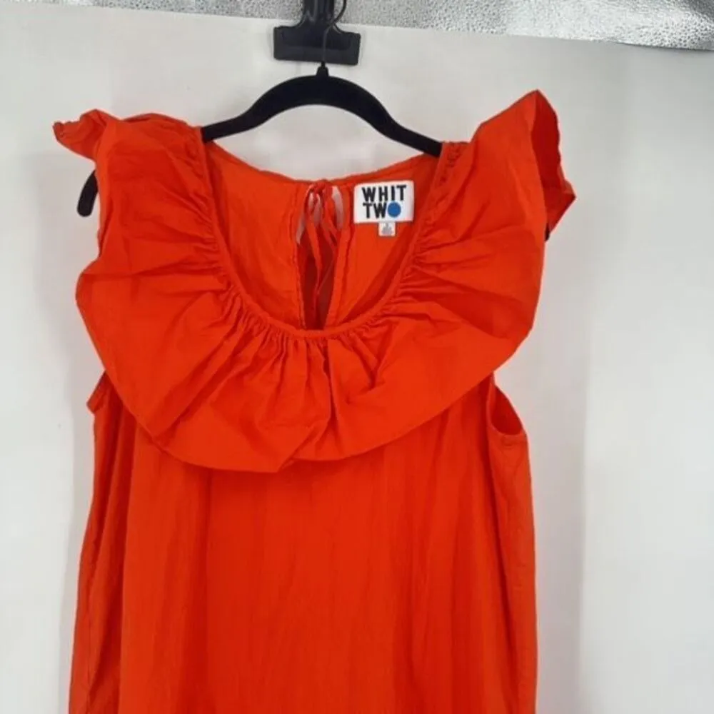 Anthropologie WHIT TWO Flouncy Bright‎ Orange Ruffled Tiered midi dress Small - Image 8