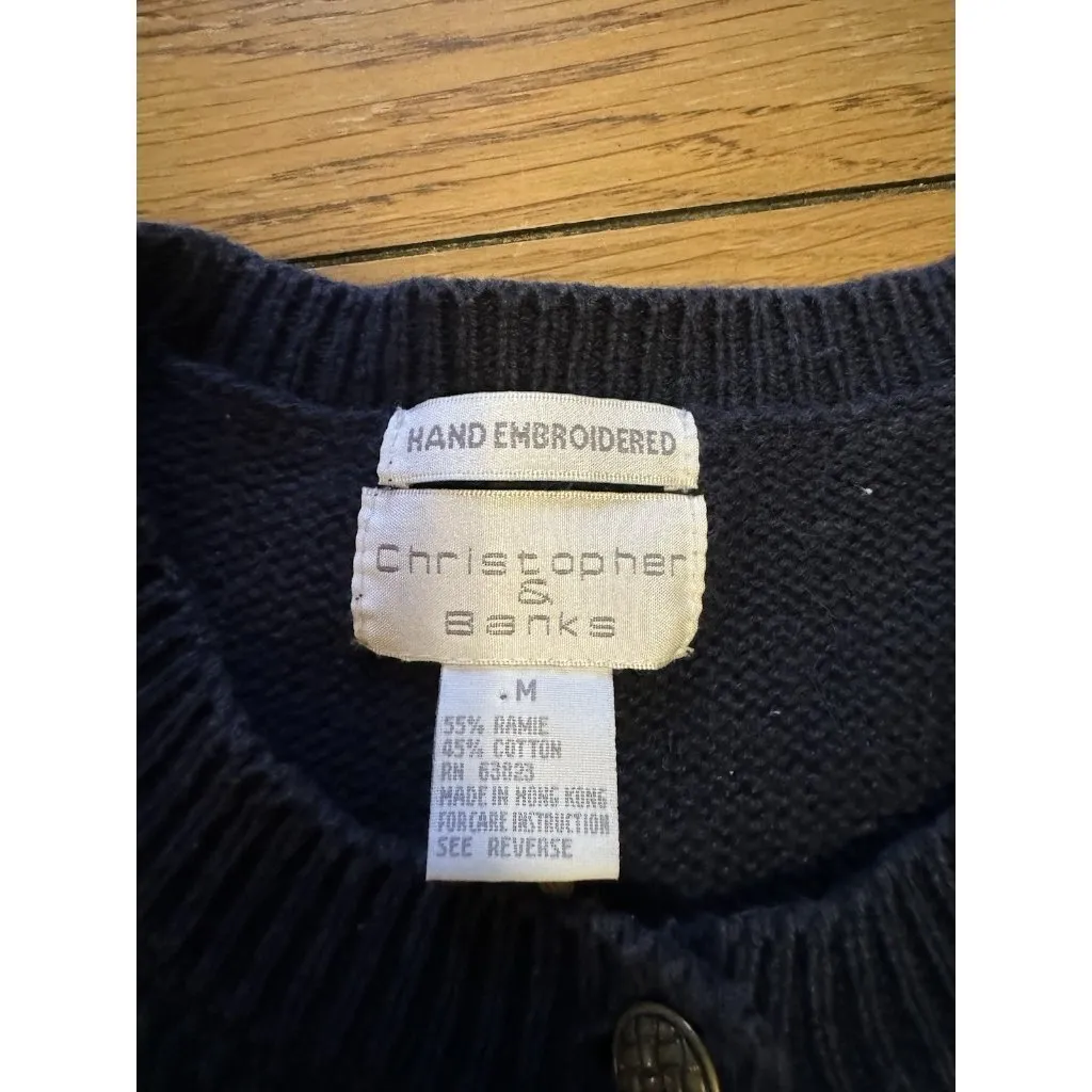Christopher & Banks Hand Embroidered Cardigan‎ Sweater Holiday Vintage Festive M Size M - Image 3