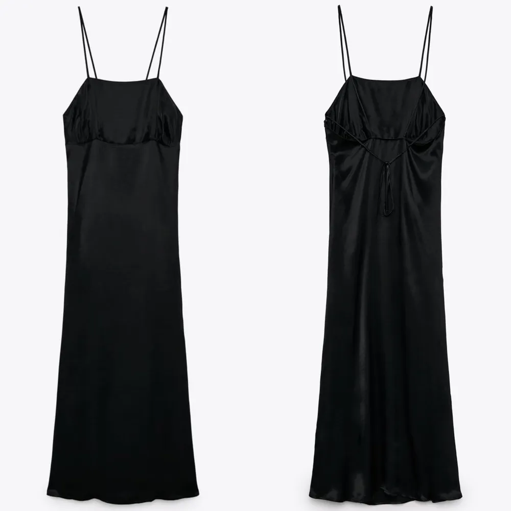 Zara MIDI SLIP SATIN DRESS Straight Neck w/ Spaghetti Straps Black Size S NEW - Image 10