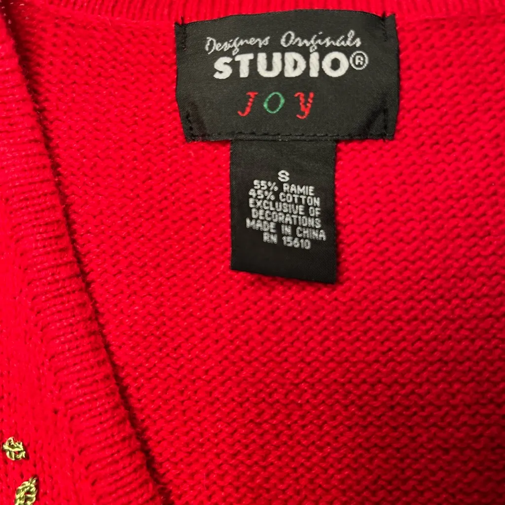 Vintage 90s Red Christmas Sweater Vest Poinsettia Applique Beaded Sequin Holiday - Image 3