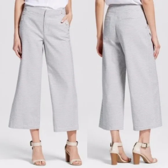 Merona Gray White Striped High Waist Wide Leg Sailor Pant Size 6 - Image 2
