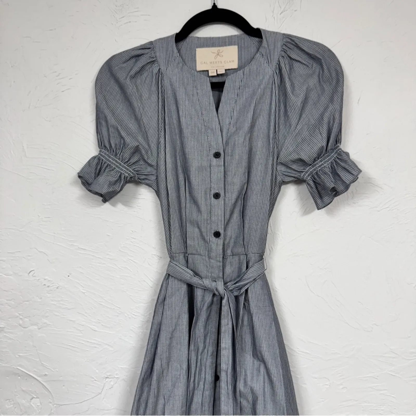 Gal Meets Glam Blue Micro Plaid Midi Dress Womens 00 Belted Trad Wife Classic - Image 4