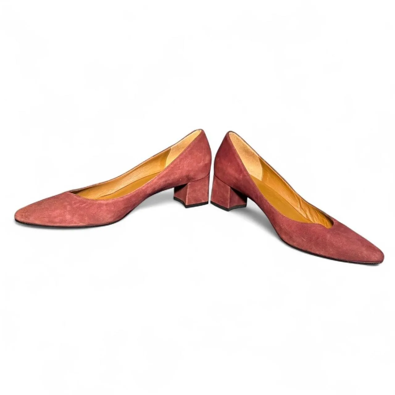 Aquatalia Women’s Size 10 Round Toe Block Heel Pumps Rust Suede Made in Italy - Image 7