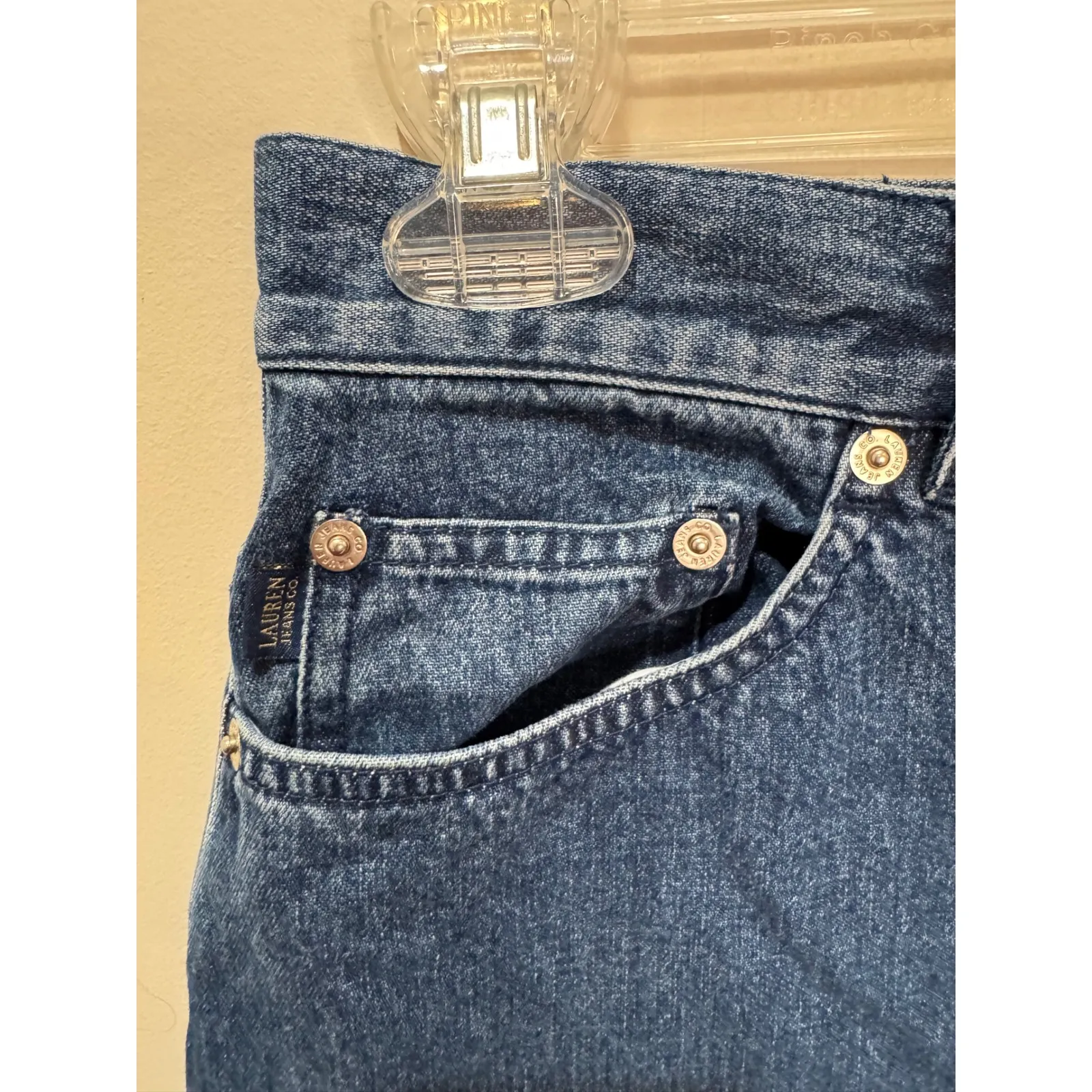 Lauren Jeans Co. Ralph Lauren Denim Midi Skirt Frayed Hem‎ Size 10P Blue - Image 5