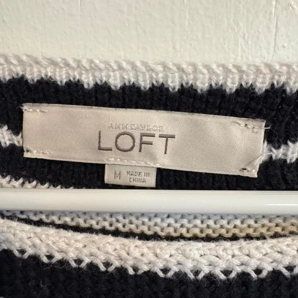 LOFT Striped Sweater Women's Medium Long Sleeve Knit Pullover - Image 3