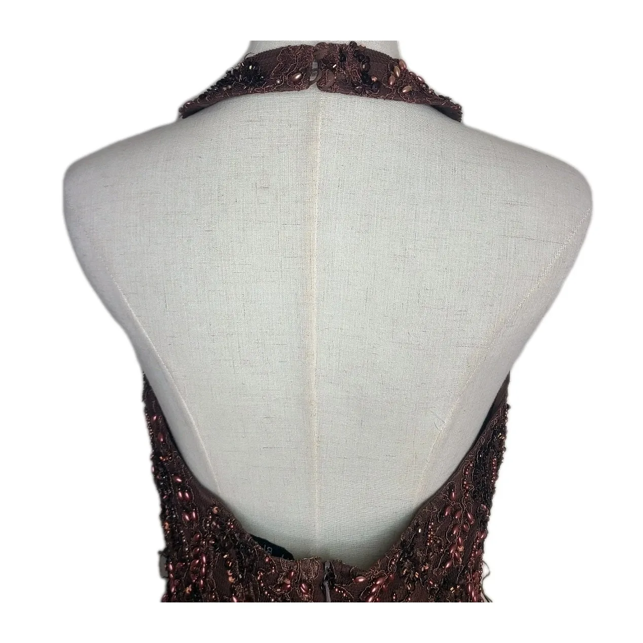 Vintage Bill Blass Evening Brown Beaded Sequin‎ Halter Jumpsuit Size 8 - Image 8