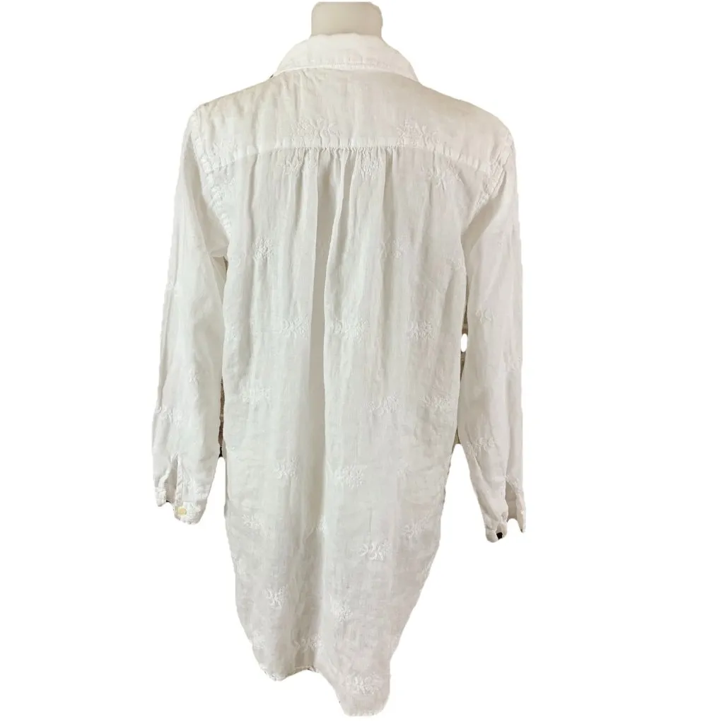 CP Shades Teton White Linen Tunic S Coastal Grandmacore Boho Textured Pocket - Image 3