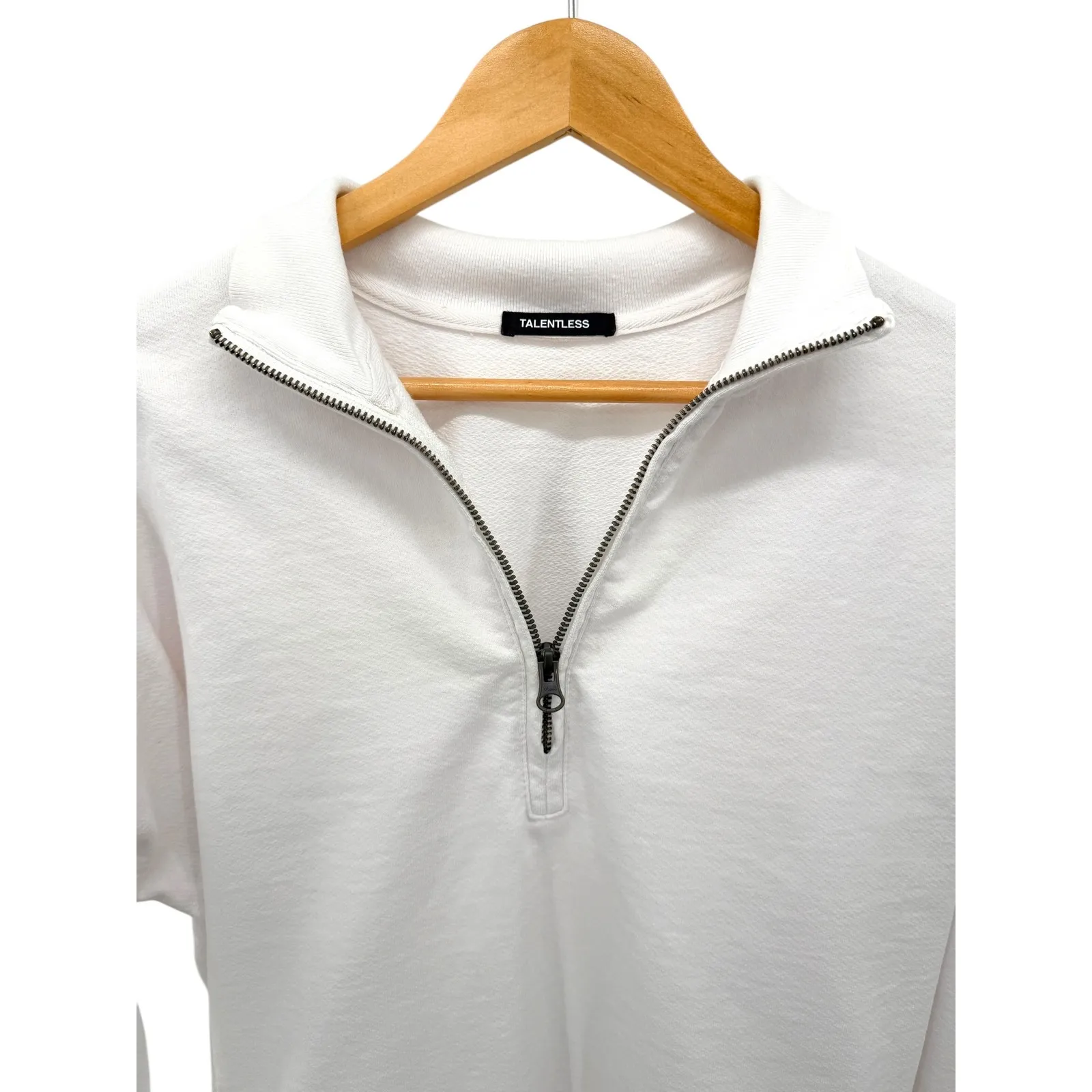 Talentless Cropped Quarter Zip Sweatshirt White Minimal Luxe Cotton Size S - Image 4