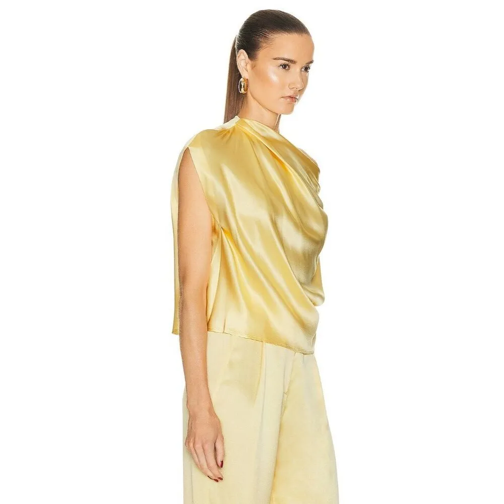 The Sei Draped Top in Butter 4 New Womens Silk Yellow Satin Blouse - Image 4