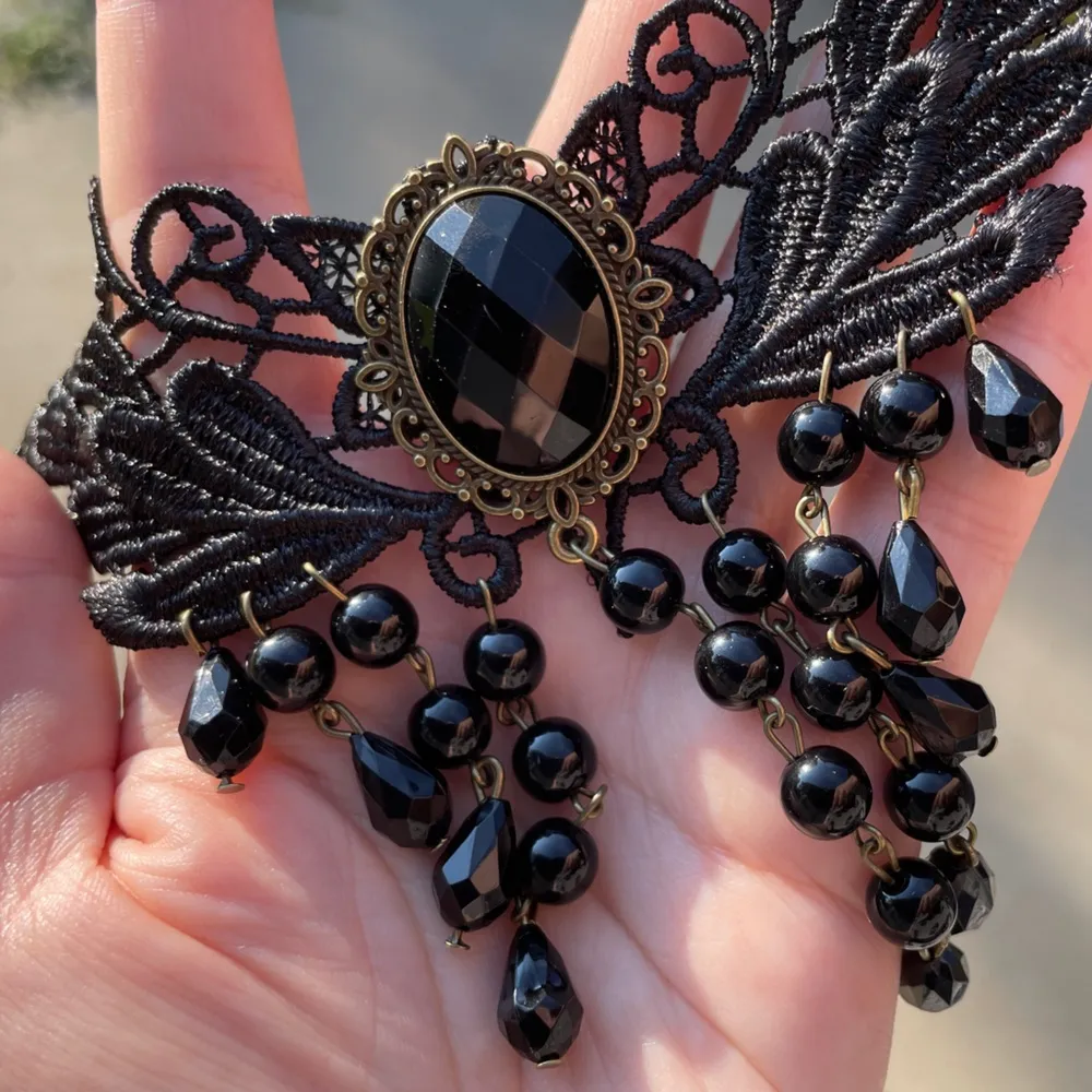Beautiful lace choker black costume necklace goth whimsigoth victorian beaded - Image 3