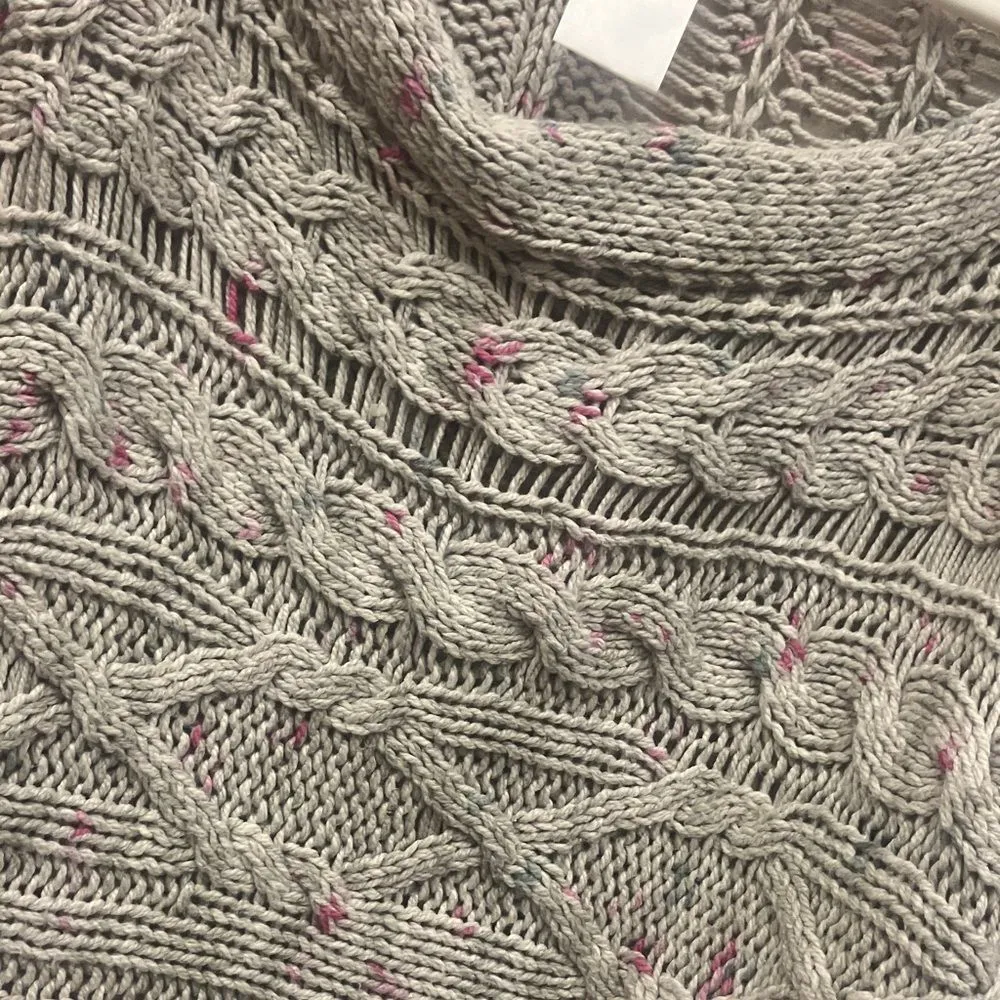 Free People Honey Cable Knit Pullover Gray and Pink Lagenlook Sweater L #715 - Image 8