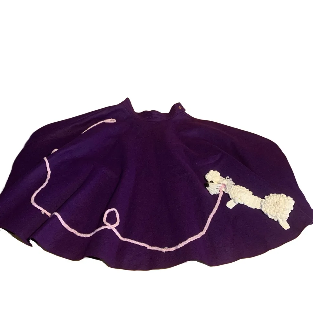 VINTAGE 1950'S BOBBIE BROOKS PURPLE FELT POODLE SKIRT WITH CROCHET DETAILS (S) - Image 9