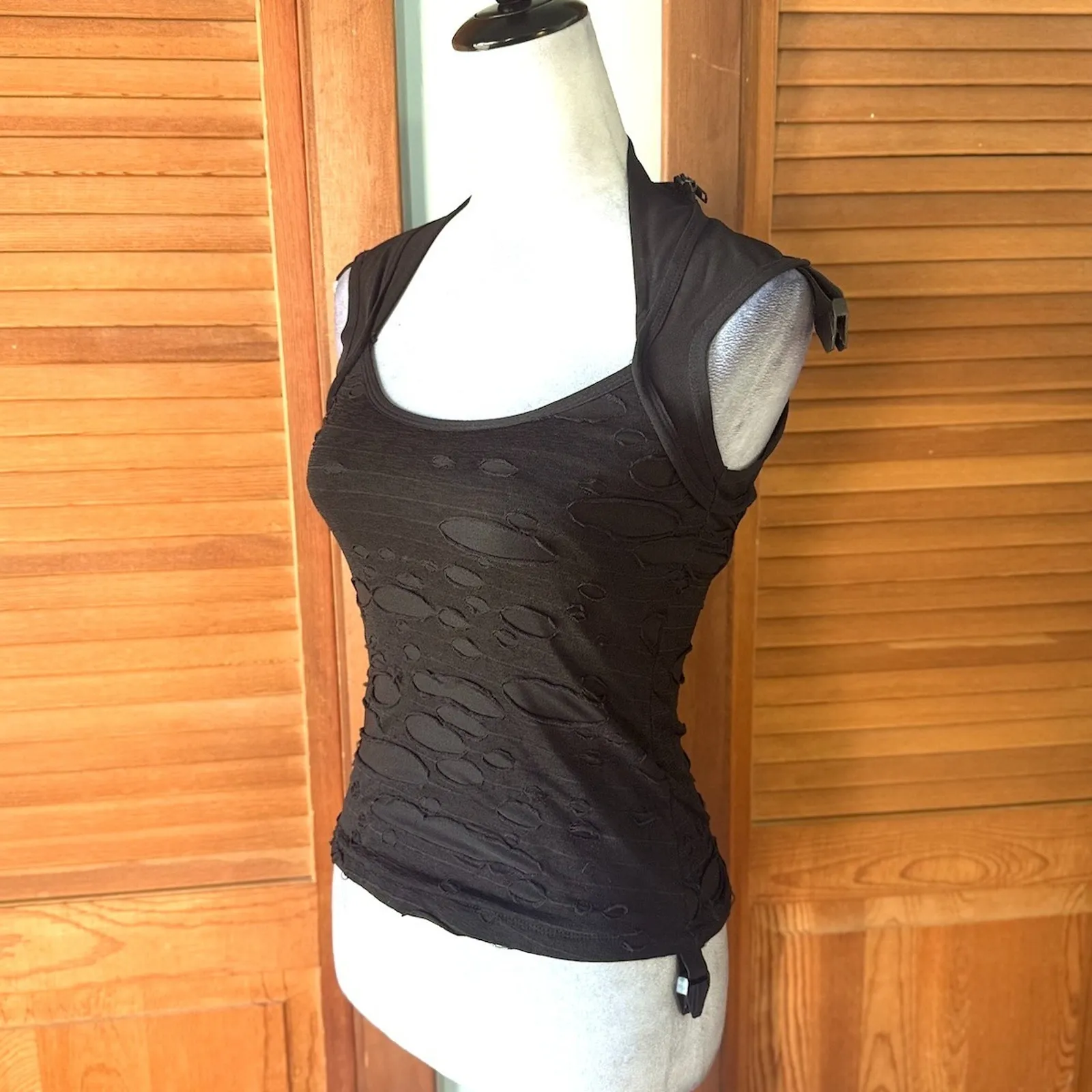 Vintage Lip Service Goth Punk Steampunk Cyber Sniper Black Hooded Top XS - Image 10