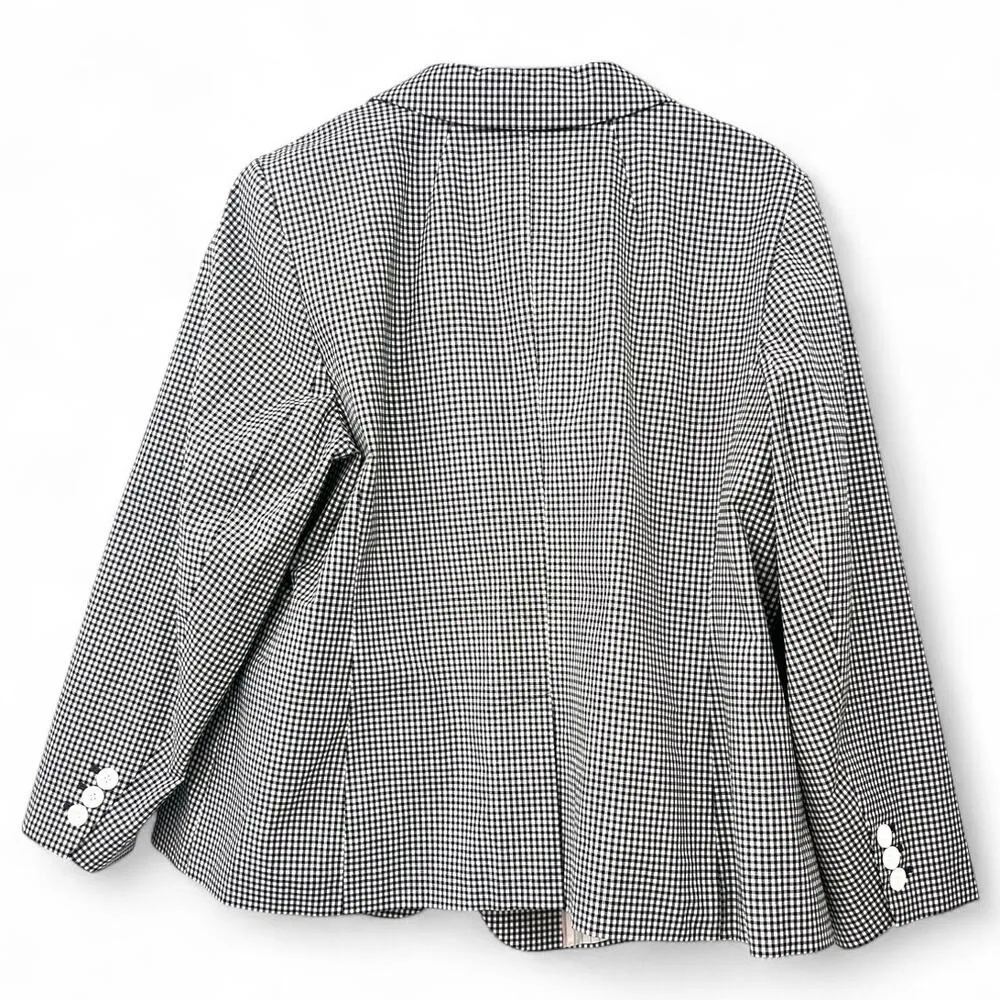 Talbots| 18 W | Classic Linen Blazer Womens Gingham Check  Plus Size Sport Coat - Image 6