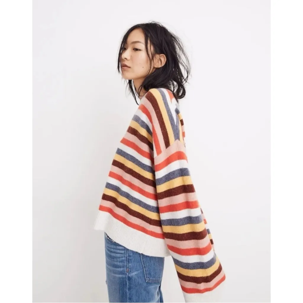 Madewell Cardiff Striped Crewneck Sweater in Coziest Yarn Size XS Preppy Boxy - Image 3