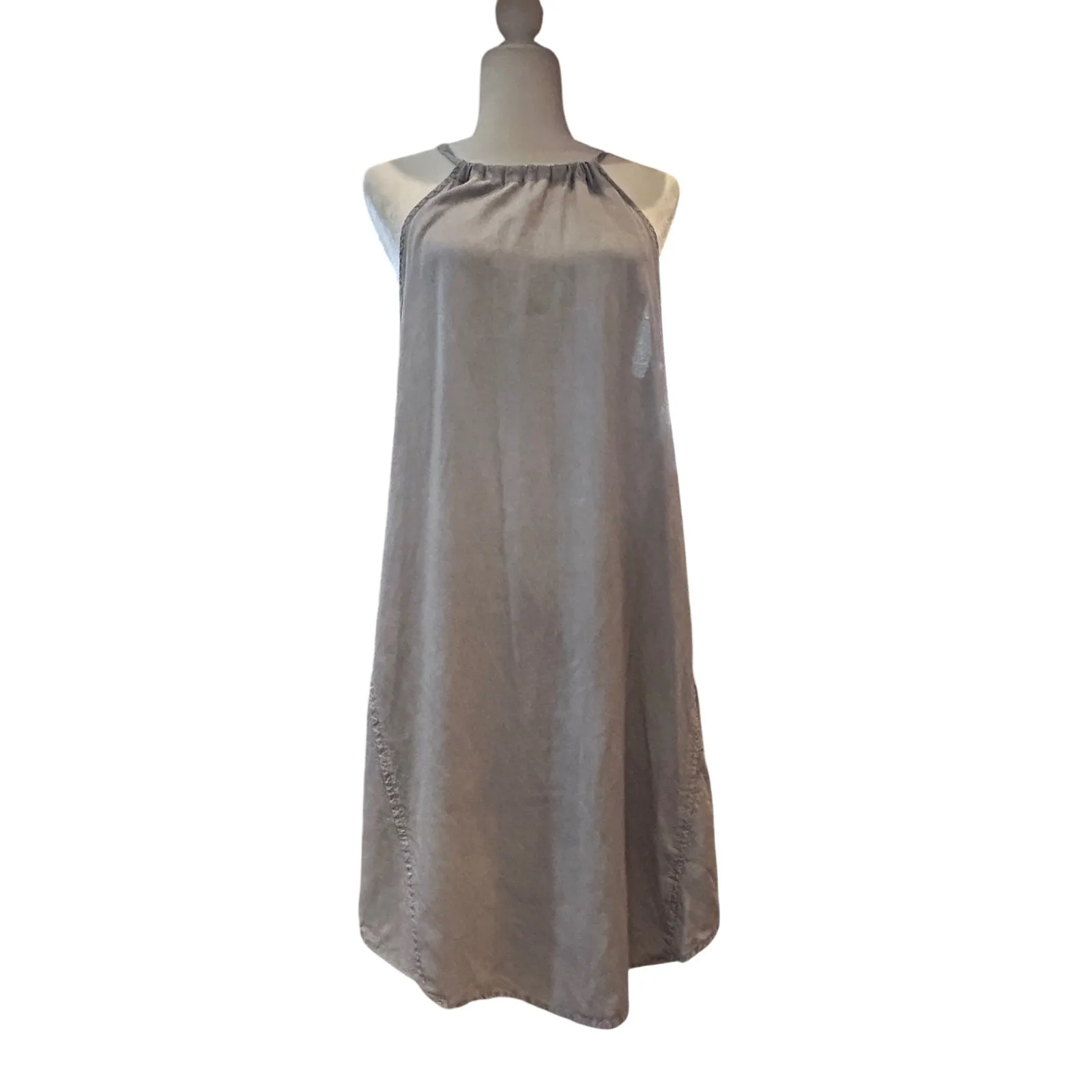 Gray Halter Neck Midi Dress Vacay Casual Summer Grey Denim Anthropologie - Image 5