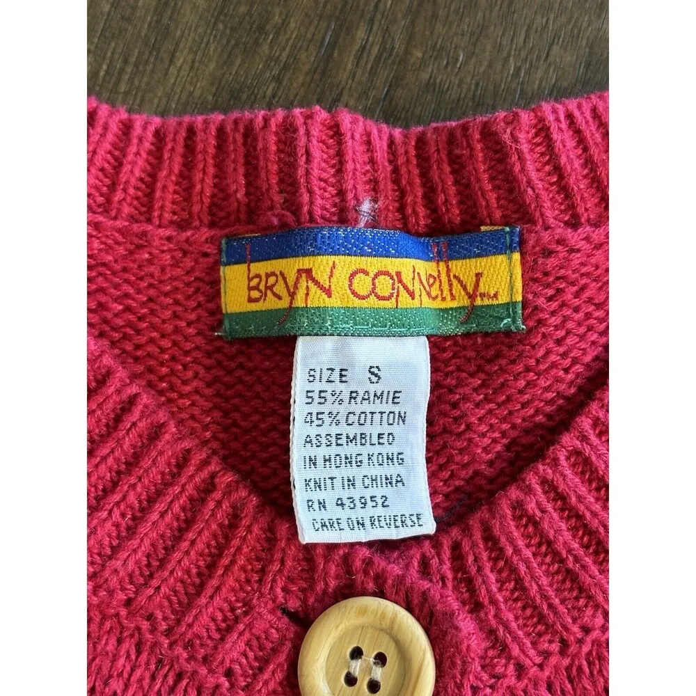 Vintage Bryn Connelly Knit Cottagecore Farm Print Cardigan Sweater Size Small - Image 8