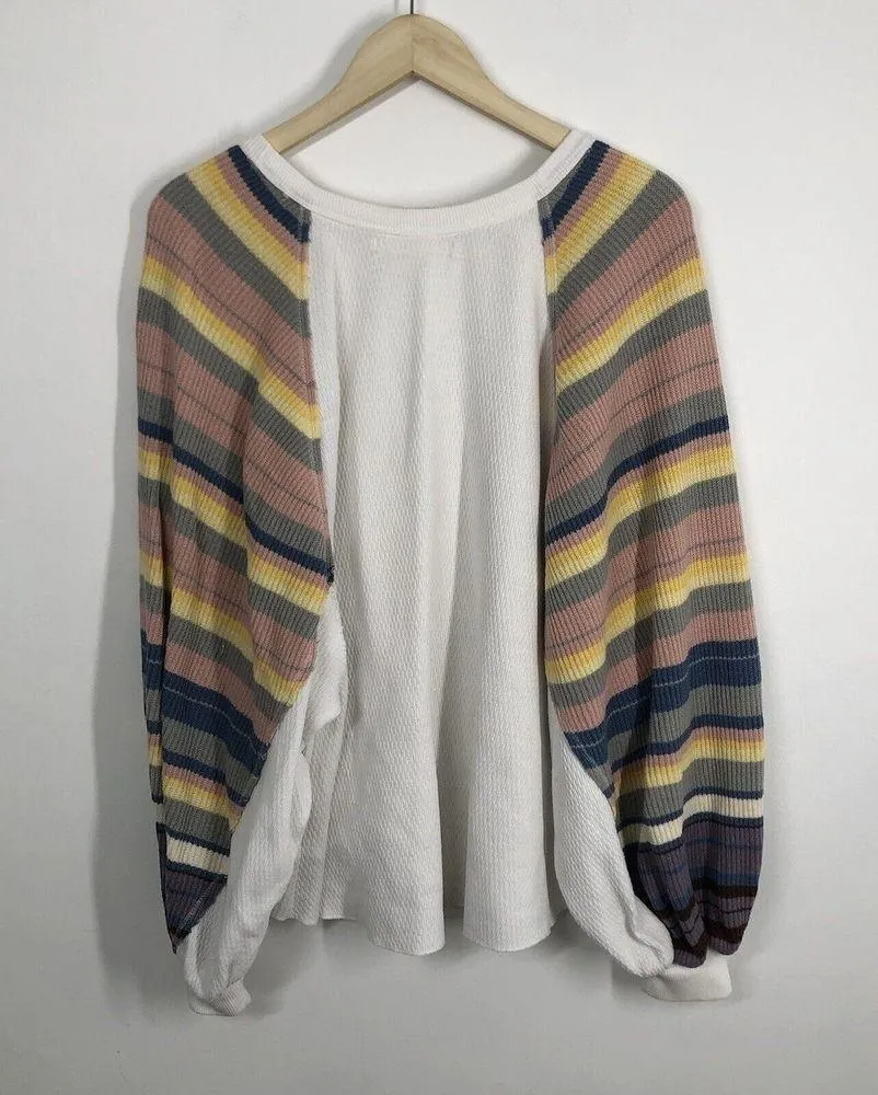 Free People Rainbow Dreams Top L Large KNit Striped We the Free Boxy Boho - Image 7