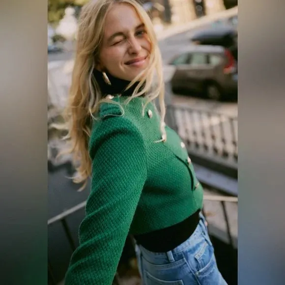 Zara Green Textured Weave Jacket Blogger Fav 2674/713 - Image 5