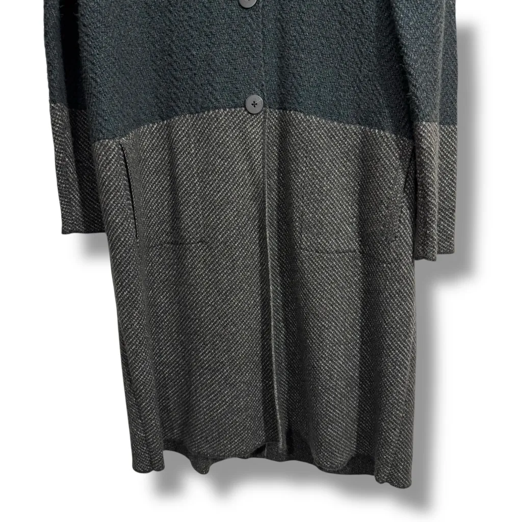 J. Jill Charcoal Gray Blue Colorblocked Knit Long Coatigan Jacket Size L - Image 4