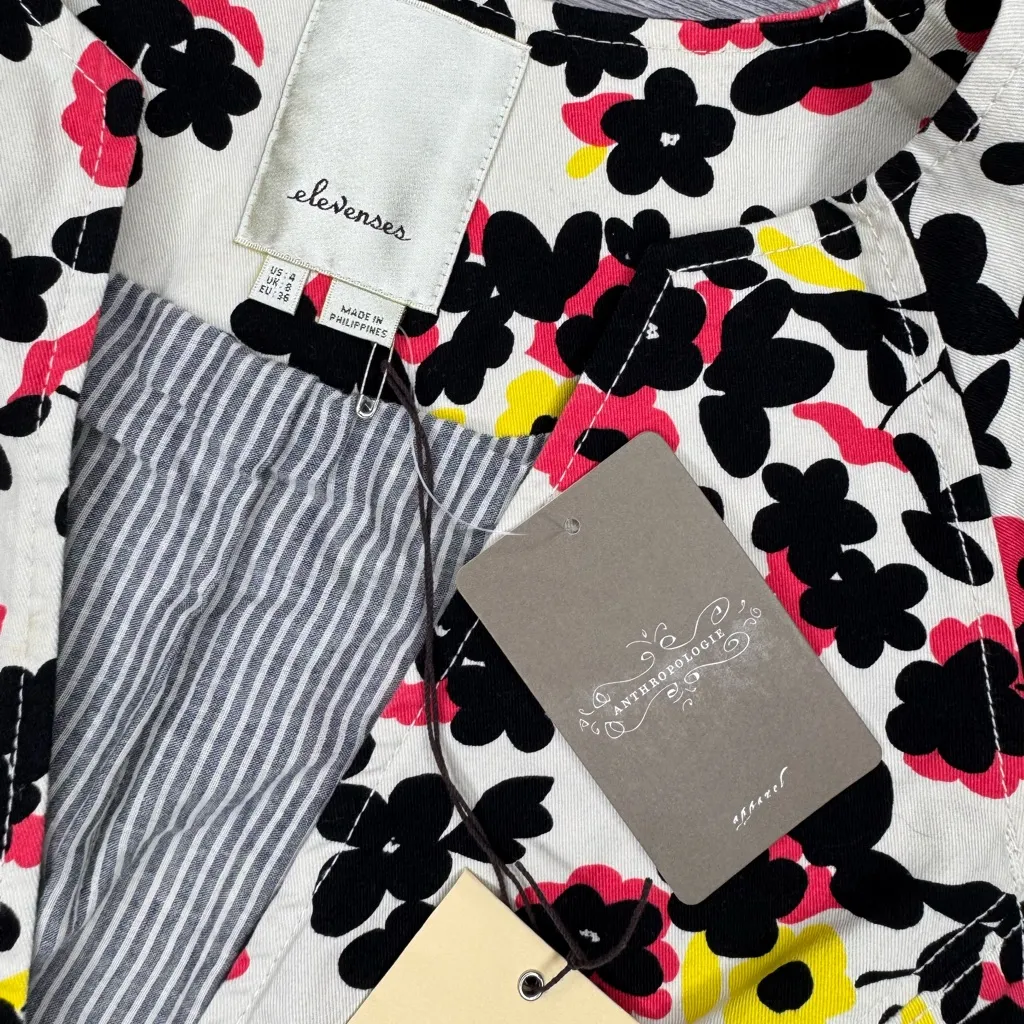 Elevenses Anthropologie Dahlia Pressed Floral Blazer Vest Buttons Size 4 Small - Image 3