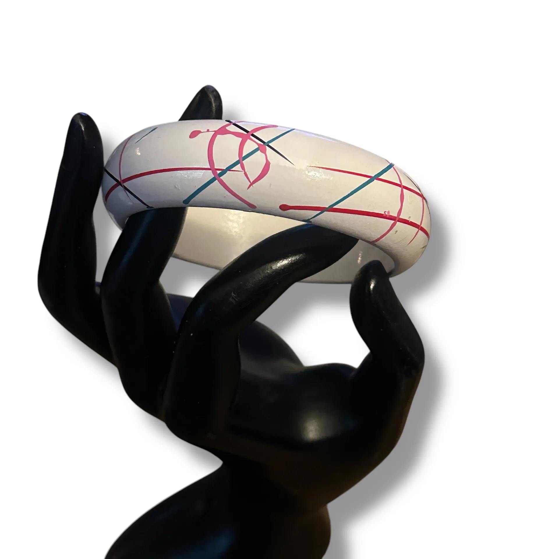 Vintage white paint strokes bangle bracelet and earrings set - Image 3