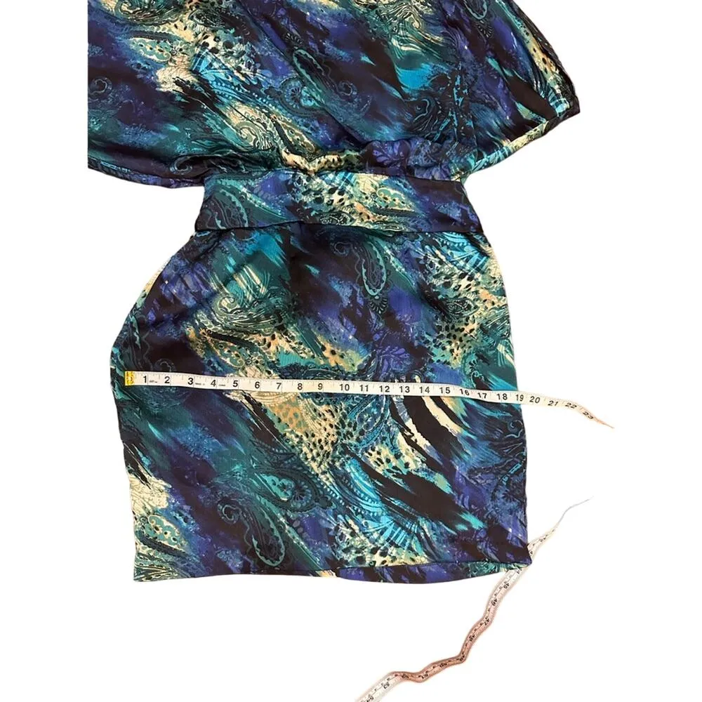 Bisou Bisou Cut Out Peacock Jewel Tone Off Shoulder SILK Mini Dress SZ 4 EUC - Image 14