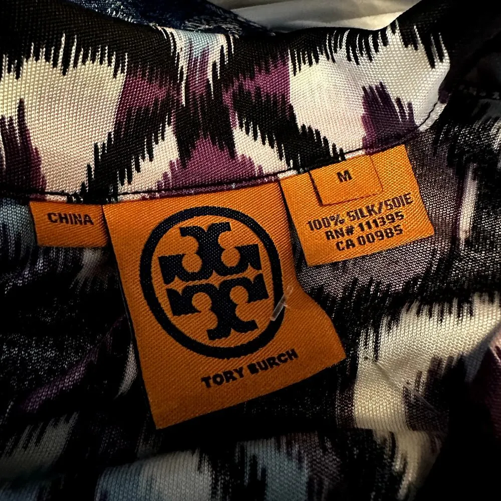 Tory Burch 100% Silk Dress Long Sleeve V-Neck Diamond Heart Print Multi Medium - Image 3