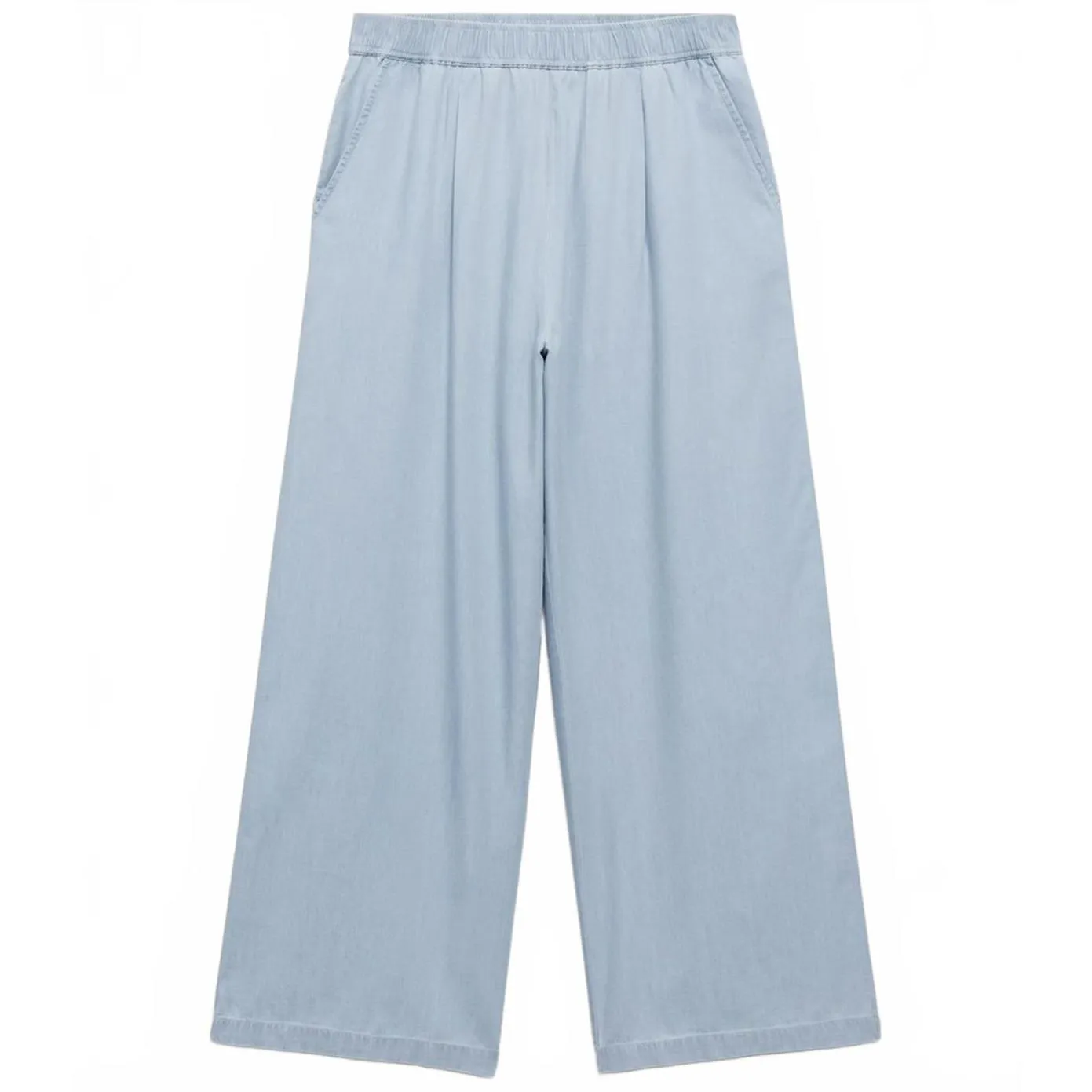 Mango 100% Cotton Chambray Elastic Fluid Cotton Pants Light Blue Small - Image 2