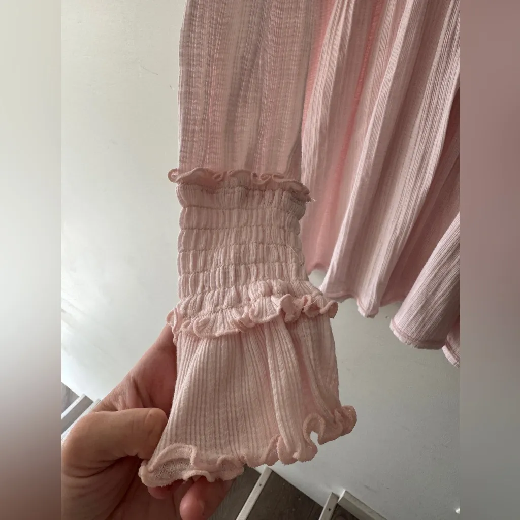 Free People Beach Light Pink High Tides Long Sleeve Mini Babydoll Dress - Image 4