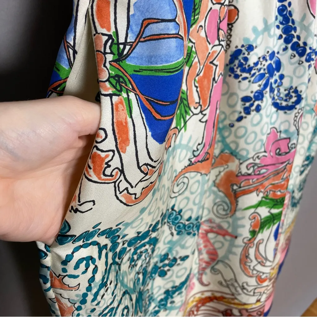 Anthropologie Collette Dinningan Dress Tied Acionna Silk Size 12 V-Neck Eclectic - Image 14