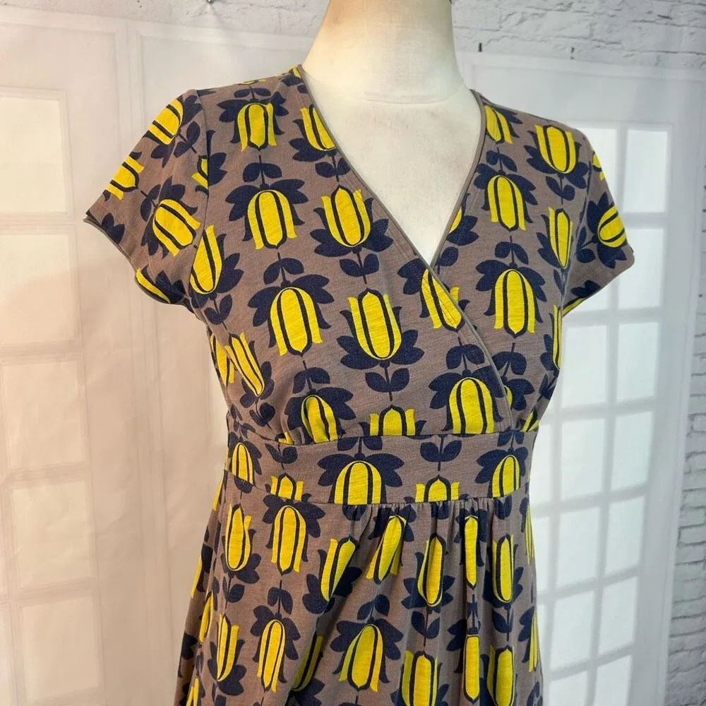 Boden Yellow Navy and Grey Floral ShortSleeve Dress Jersey Size 8 - Image 2