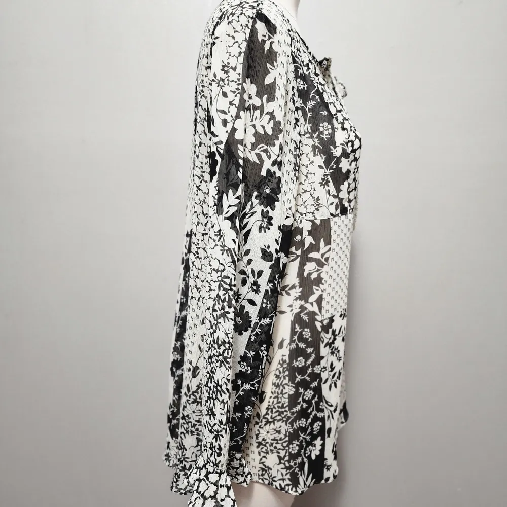 Susan Graver abstract floral sheer ruffle tunic blouse size small - Image 3