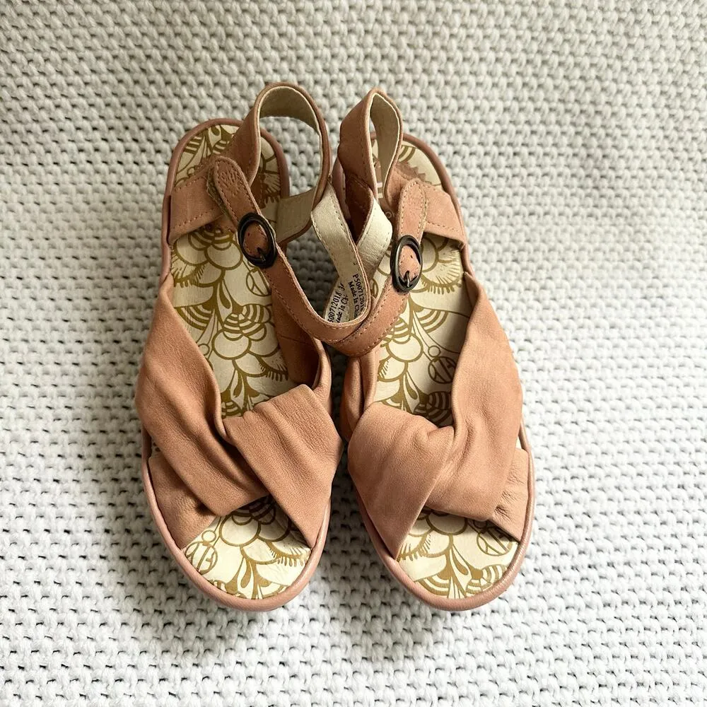 Fly London Blush Pink Nubuck Front Knot Ankle Strap Platform Wedge Sandals 36 - Image 4