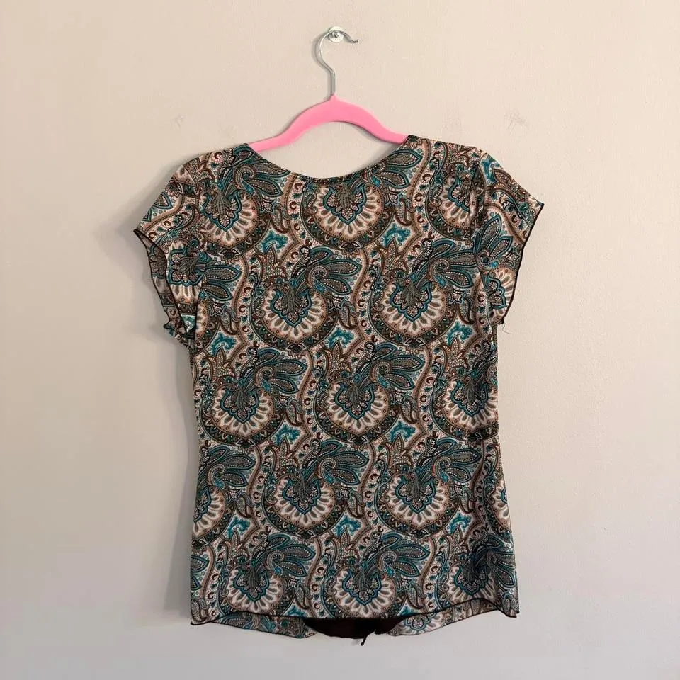 Y2K TEAL AND BROWN AGENDA PAISLEY PRINT SPLIT FRONT TOP Size XL - Image 6