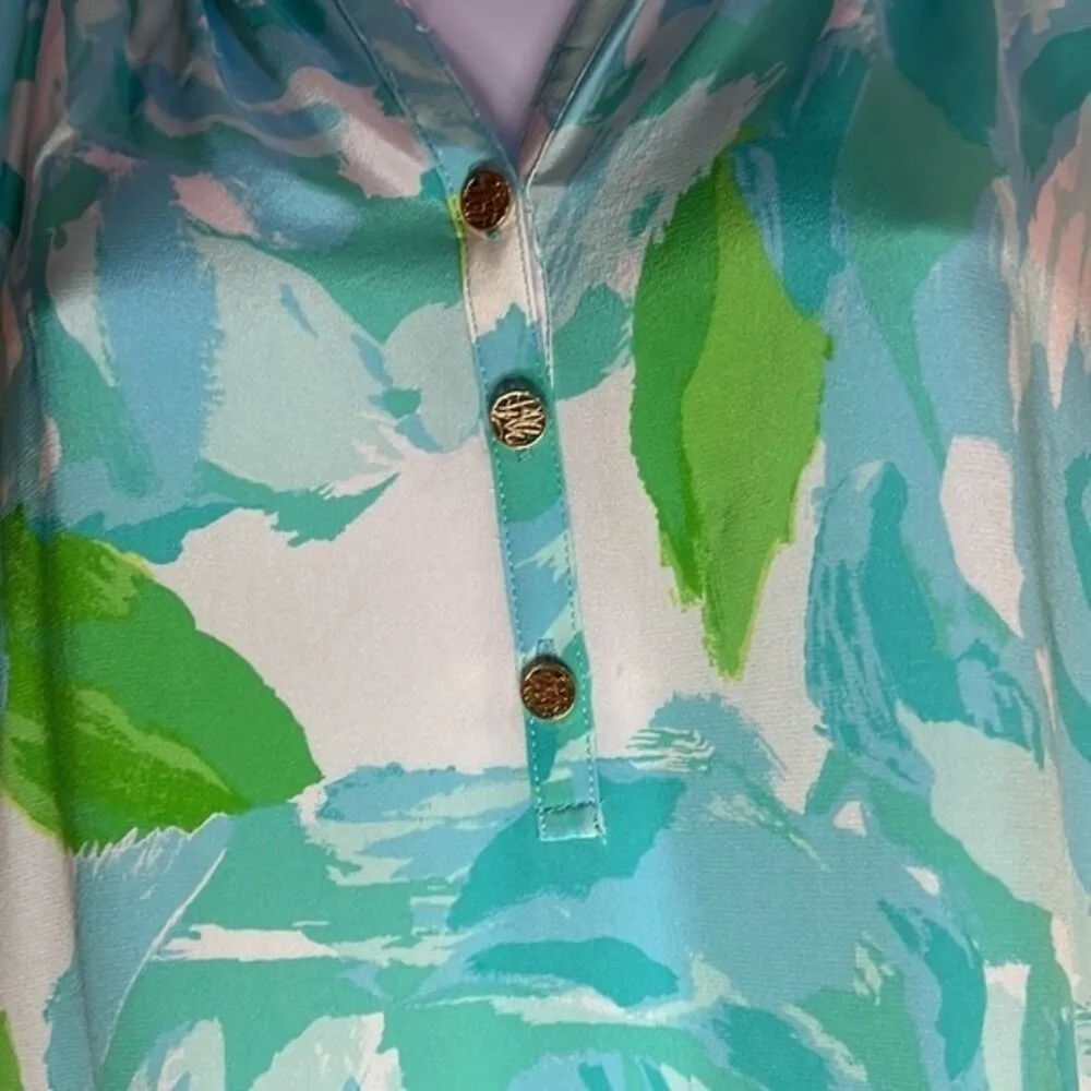 Lilly Pulitzer Elsa Top First Impressions Poolside Blue Silk Blouse Size XS - Image 3