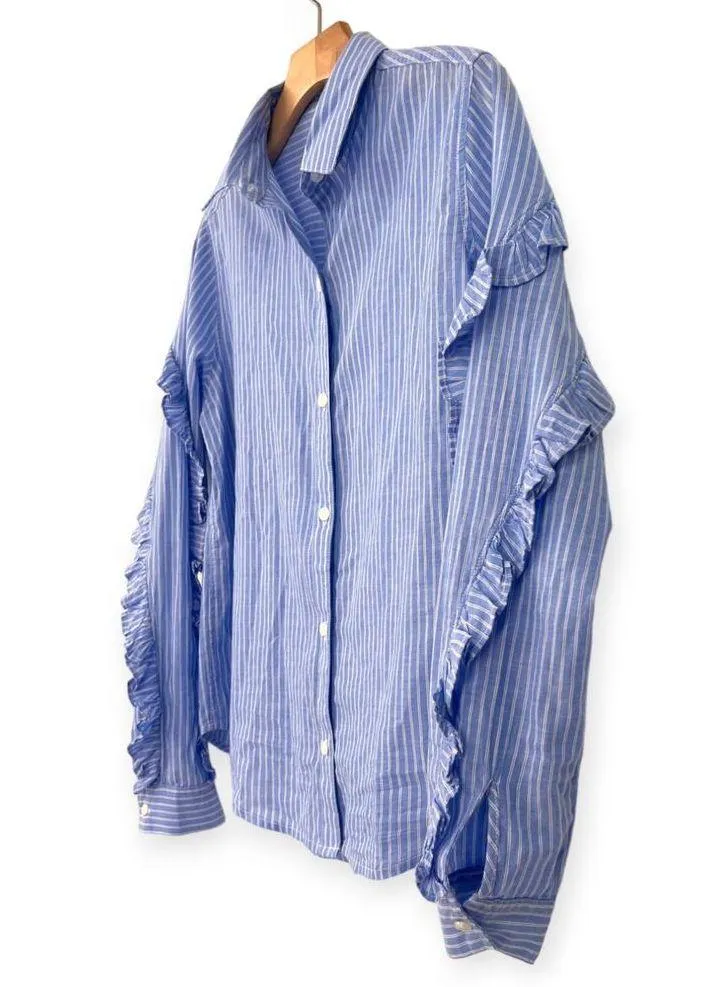 Rails | XS | Lizzi Shirt Ruffle Sleeve Poplin Blue White Stripes Button up Top - Image 4